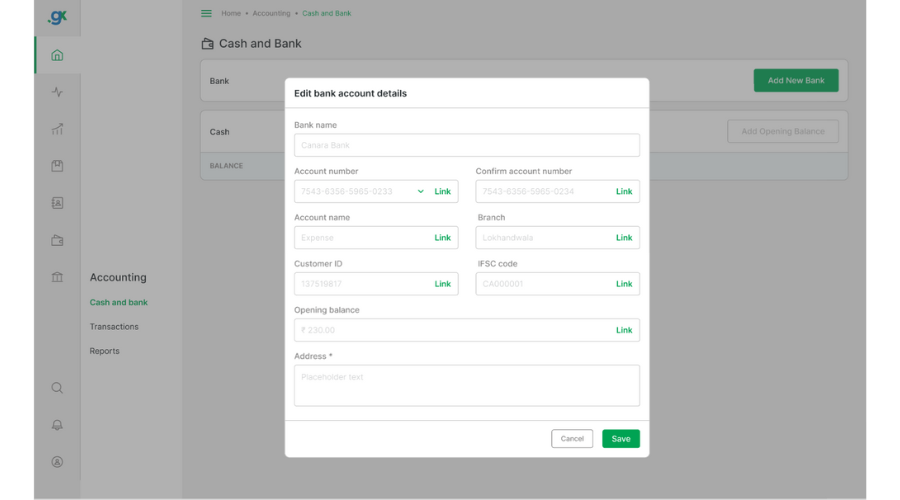 How to add a new bank and opening balance