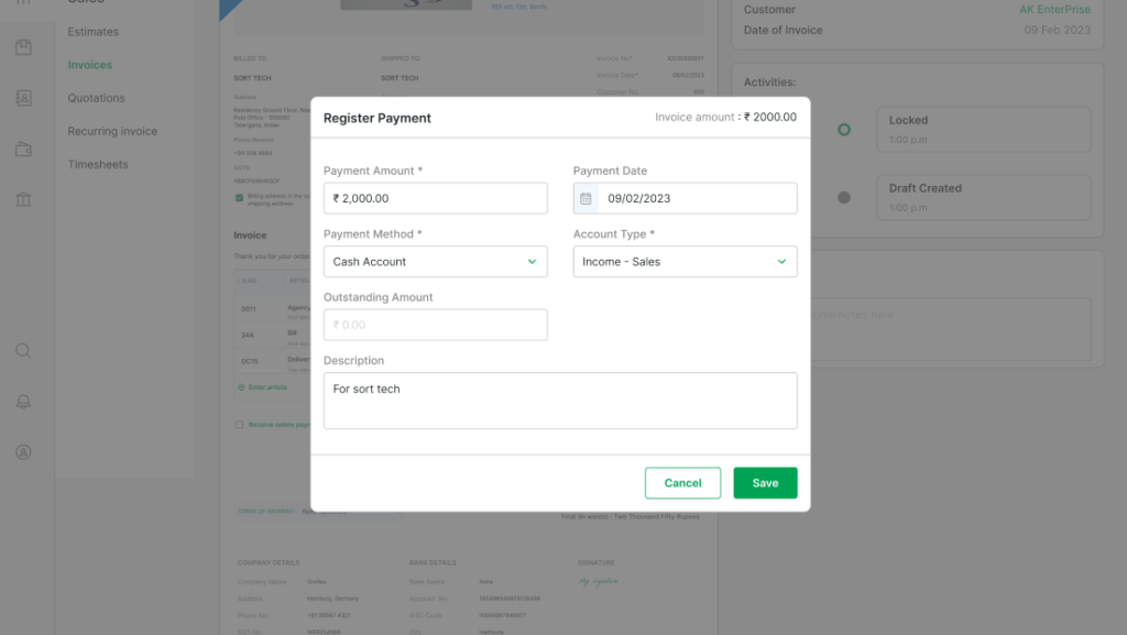 How to Register Payment for an Invoice