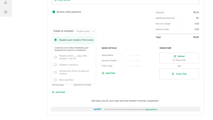 HOW TO DO ADD TERMS OF PAYMENTS FOR INVOICES