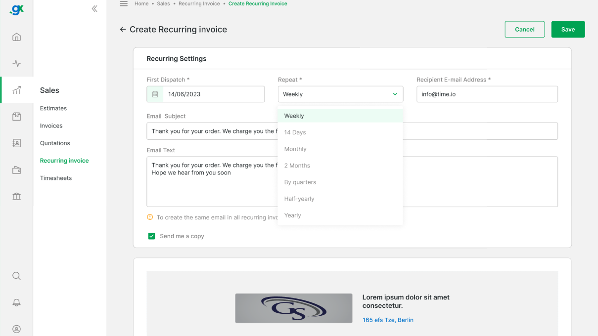 how to set recurring invoice settings