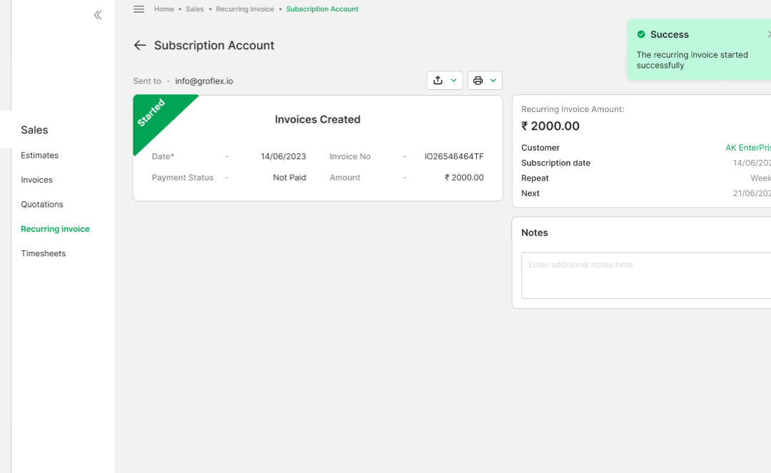 HOW TO START A SUBSCRIPTION FOR A RECURRING INVOICE